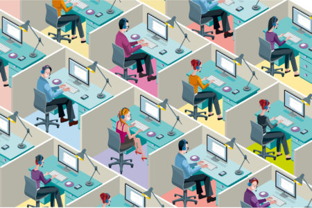 illustration of call center agents working in cubicals